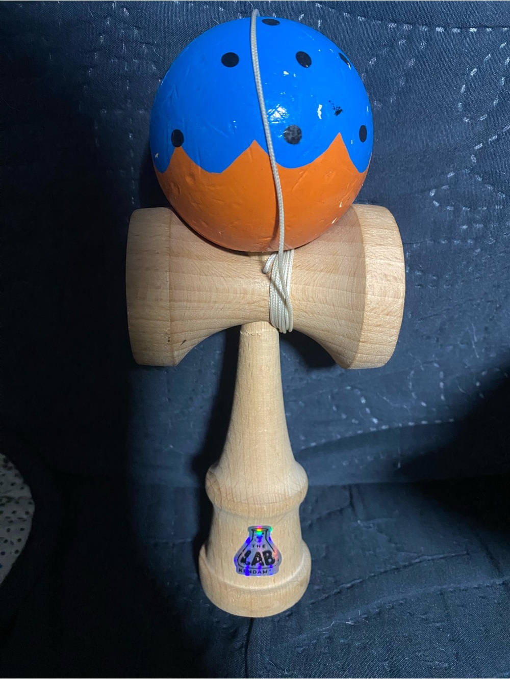 Wooden Kendama Toy with Blue and Orange Ball - Classic Skill Game